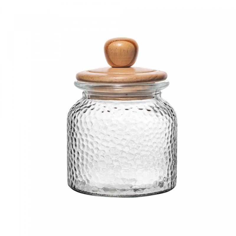Porta-Mantimento-de-Vidro-Martelado-com-Tampa-de-Bambu-640ml-Wolff