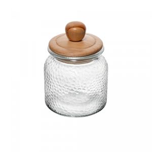 Porta Mantimento de Vidro Martelado com Tampa de Bambu 640ml - Wolff
