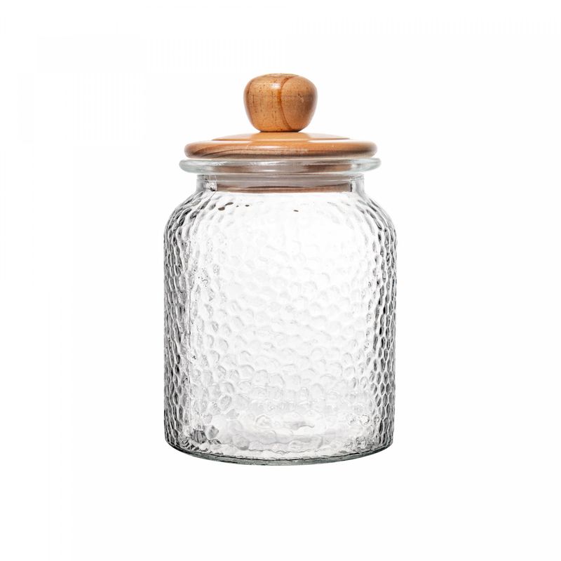 Porta-Mantimento-de-Vidro-Martelado-com-Tampa-de-Bambu-1L-Wolff