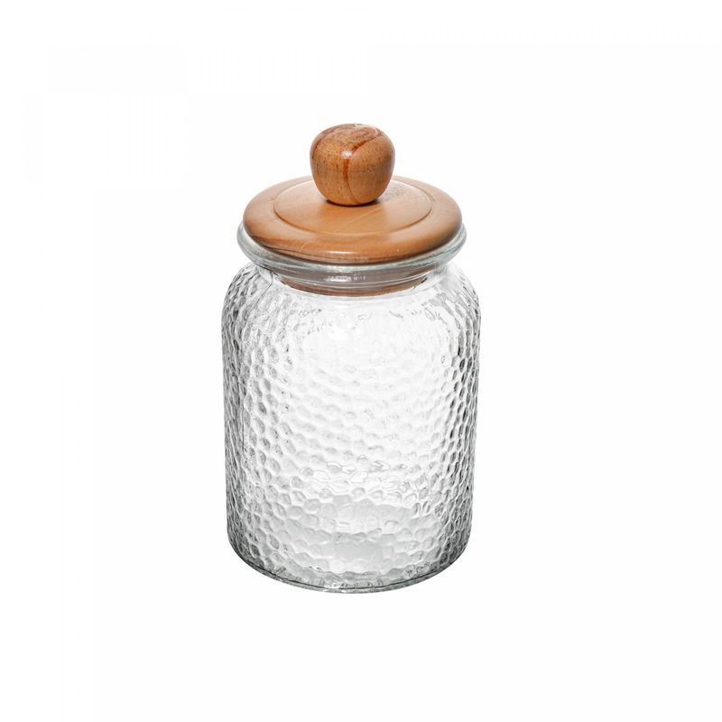 Porta-Mantimento-de-Vidro-Martelado-com-Tampa-de-Bambu-1L-Wolff