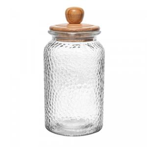 Porta Mantimento de Vidro Martelado com Tampa de Bambu 1,3L - Wolff