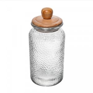 Porta Mantimento de Vidro Martelado com Tampa de Bambu 1,3L - Wolff