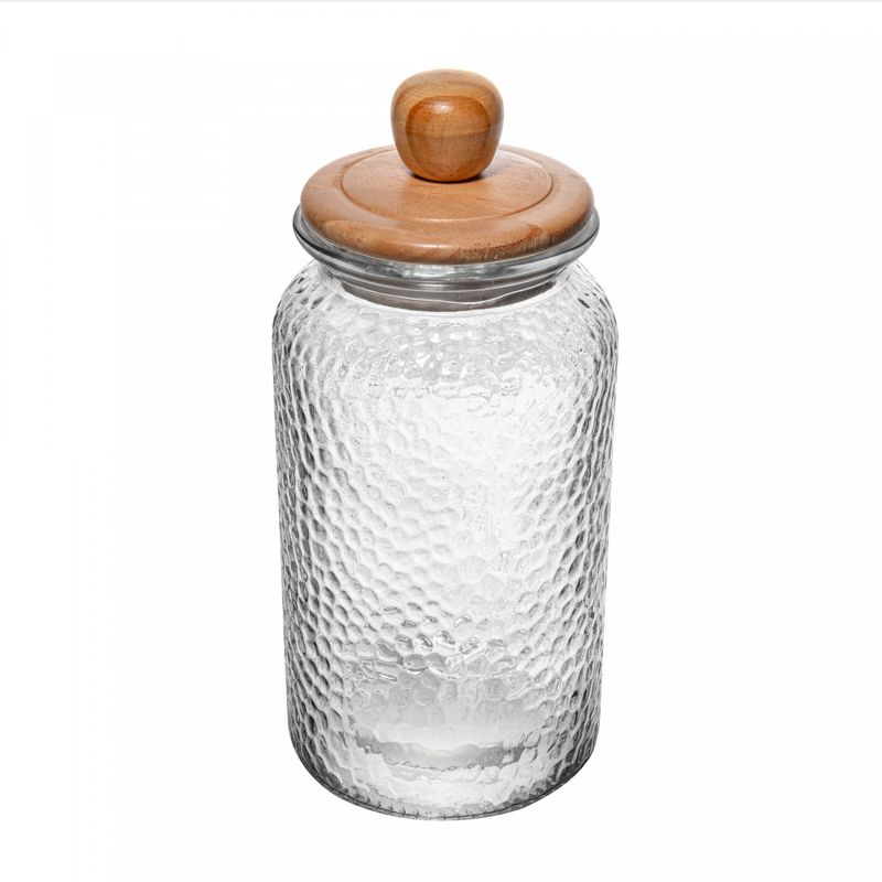 Porta-Mantimento-de-Vidro-Martelado-com-Tampa-de-Bambu-13L-Wolff