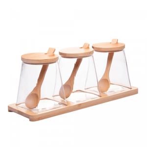 Conjunto 3 Potes em Borossilicato com Tampa Hermética, Colher e Bandeja em Bambu 350ml - Wolff
