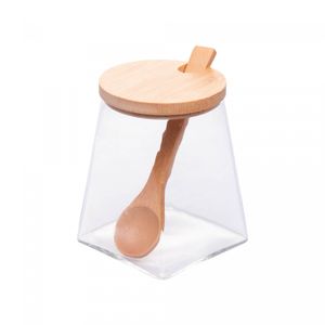 Conjunto 3 Potes em Borossilicato com Tampa Hermética, Colher e Bandeja em Bambu 350ml - Wolff