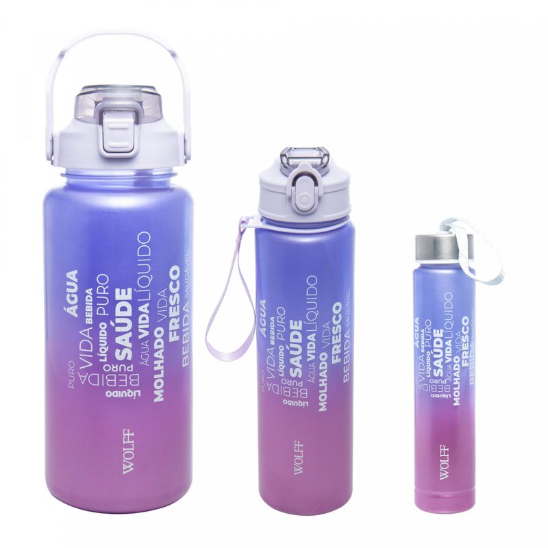 Conjunto-3-Garrafas-Squeeze-de-Policarbonato-Degrade-Cintilante-Roxo-Wolff