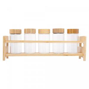 Conjunto 5 Porta Temperos de Vidro Borossilicato com Tampa e Suporte de Bambu - Wolff