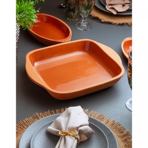 Refratário Quadrado com Alça Maia 34cm x 28cm x 6cm Terracota Cerâmica - Wolff