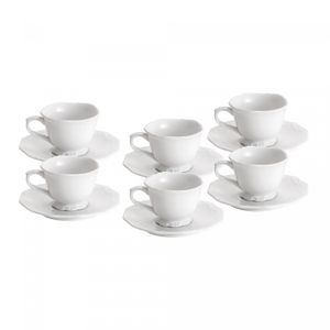 Conjunto 6 Xícaras de Café de Porcelana Durable Porcelain com Pires Alto Relevo 100ml - Wolff