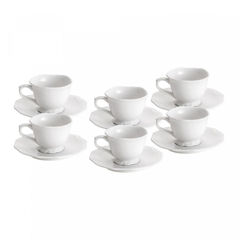 Conjunto-6-Xicaras-de-Cafe-de-Porcelana-Durable-Porcelain-com-Pires-Alto-Relevo-100ml-Wolff