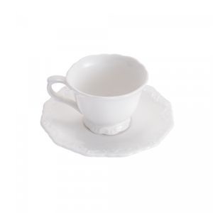 Conjunto 6 Xícaras de Chá de Porcelana Durable Porcelain com Pires Alto Relevo 200ml - Wolff