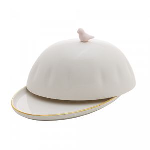 Manteigueira de Porcelana Birds Branco 10cm x 16cm x 9cm - Wolff