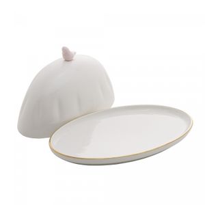 Manteigueira de Porcelana Birds Branco 10cm x 16cm x 9cm - Wolff