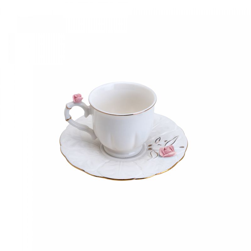Conjunto-6-Xicaras-de-Cafe-de-Porcelana-Flower-Round-Plate-Branco-100ml-Wolff