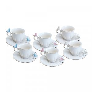 Conjunto 6 Xícaras de Café de Porcelana Birds Round Plate Branco 100ml - Wolff