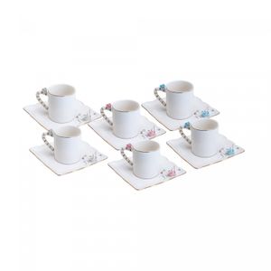 Conjunto 6 Xícaras de Café de Porcelana Flower Square Plate Branco 80ml - Wolff