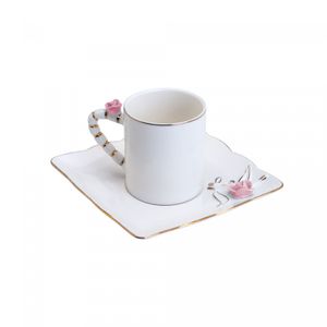 Conjunto 6 Xícaras de Café de Porcelana Flower Square Plate Branco 80ml - Wolff