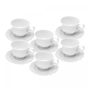 Conjunto 6 Xícaras de Café de Porcelana com Pires Fancy Branco 90ml - Wolff