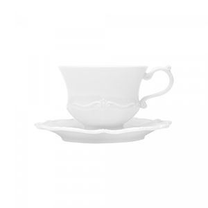Conjunto 6 Xícaras de Chá de Porcelana com Pires Fancy Branco 200ml - Wolff