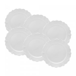Conjunto 6 Pratos para Sobremesa de Porcelana Fancy Branco 20cm - Wolff