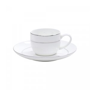 Aparelho de Jantar 42 Peças de Porcelana com Borda Prateada Mônaco Branco - Wolff