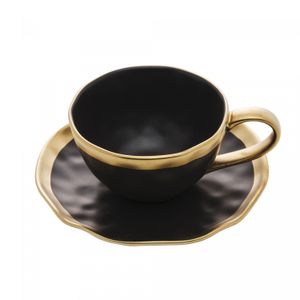 Xícara de Chá De Porcelana Dubai Preto E Dourado 200ml Wolff