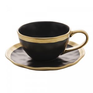 Xícara de Chá De Porcelana Dubai Preto E Dourado 200ml Wolff