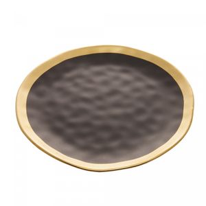 Prato para Sobremesa de Porcelana Dubai Preto e Dourado 21cm x 2cm - Wolff