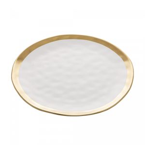 Prato Raso de Porcelana Dubai Branco e Dourado 25cm x 2cm - Wolff