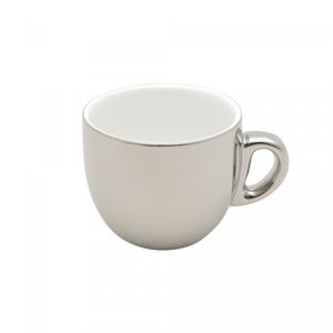 Conjunto 6 Xícaras de Café com Pires de Porcelana e Suporte Versa Prata/Branco 90ml - Wolff