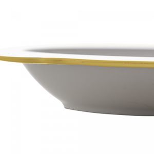 Conjunto 6 Pratos Fundos de Porcelana Maldivas Branco com Fio de Ouro 23cm x 3,5cm - Wolff