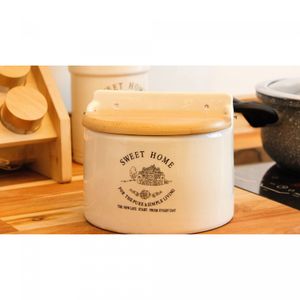 Saleiro de Cerâmica para Parede com Tampa de Madeira Sweet Home Branco 620ml - Wolff