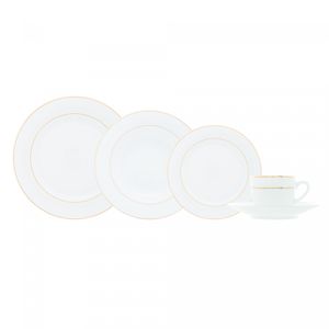 Aparelho de Jantar 30 Peças para Café de Porcelana Mônaco Branco com Fio Dourado - Wolff