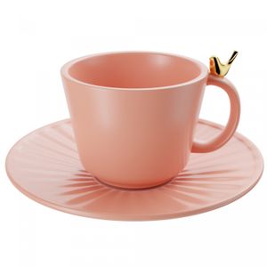 Conjunto 2 Xícaras de Chá de Cerâmica Colibri com Pires Rosa 170ml - Wolff