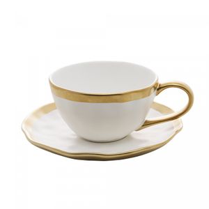 Xícara de Chá de Porcelana Dubai Branco e Dourado 200ml - Wolff