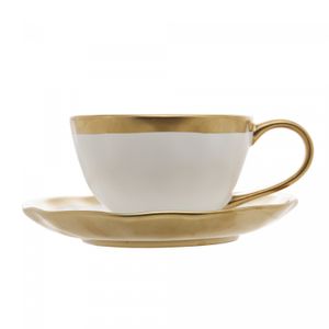 Xícara de Chá de Porcelana Dubai Branco e Dourado 200ml - Wolff
