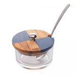 Acucareiro-de-Vidro-com-Tampa-de-Teca-Cheschire-9cm-x-7cm-Wolff-Craft