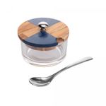 Acucareiro-de-Vidro-com-Tampa-de-Teca-Cheschire-9cm-x-7cm-Wolff-Craft