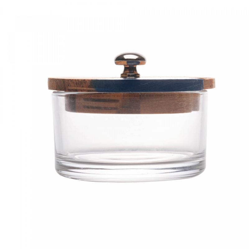 Acucareiro-de-Vidro-com-Tampa-de-Teca-Cheschire-9cm-x-7cm-Wolff-Craft