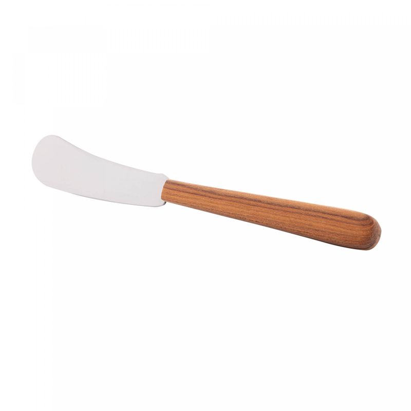 Conjunto-4-Talheres-para-Petiscos-de-Aco-Inox-com-Cabo-de-Madeira-Teca-15cm-x-15cm-Woodart