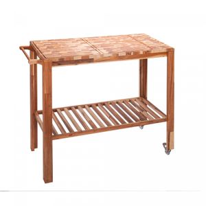 Carrinho de Madeira com Apoio para Churrasco Teca Invertida 102cm x 45cm x 92cm - Woodart