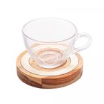 Conjunto-6-Xicaras-de-Cristal-de-Cha-com-Pires-de-Madeira-e-Aco-Inox-Teca-Champanhe-190ml-Wolff