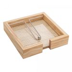 Porta-Guardanapo-de-Madeira-com-Fundo-Sisal-e-Aramado-com-Clipe-Pinus-21cm-x-21cm-x-4cm-Woodart