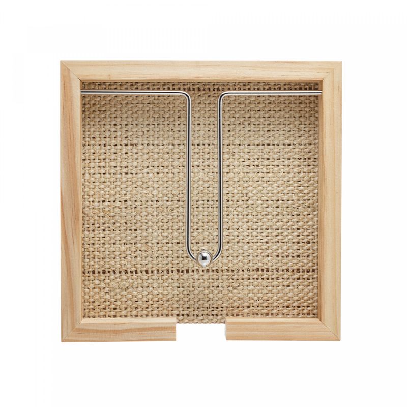 Porta-Guardanapo-de-Madeira-com-Fundo-Sisal-e-Aramado-com-Clipe-Pinus-21cm-x-21cm-x-4cm-Woodart