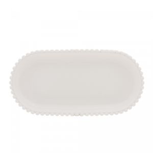 Suporte de Madeira com Travessa em Porcelana Teca Branca 42,5cm x 19,5cm x 4cm - Wolff Craft