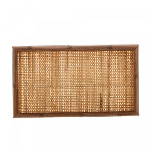 Bandeja de Madeira Bambu com Sisal Natural 30cm x 17cm x 4cm - Woodart