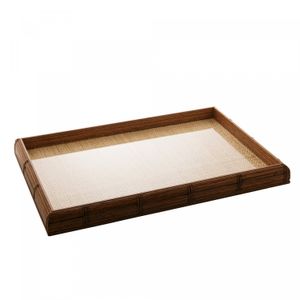 Bandeja de Madeira Bambu com Sisal Natural 38cm x 24cm x 4cm - Woodart