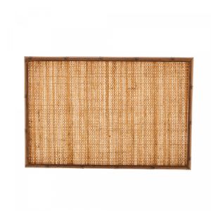 Bandeja de Madeira Bambu com Sisal Natural 38cm x 24cm x 4cm - Woodart