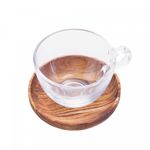 Conjunto-6-Xicaras-de-Cha-de-Cristal-com-Pires-em-Madeira-Teca-190ml-Woodart