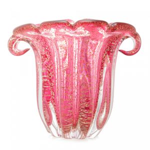 Vaso de Vidro Italy Rosa e Dourado 15cm x 12cm x 12,5cm - Lyor